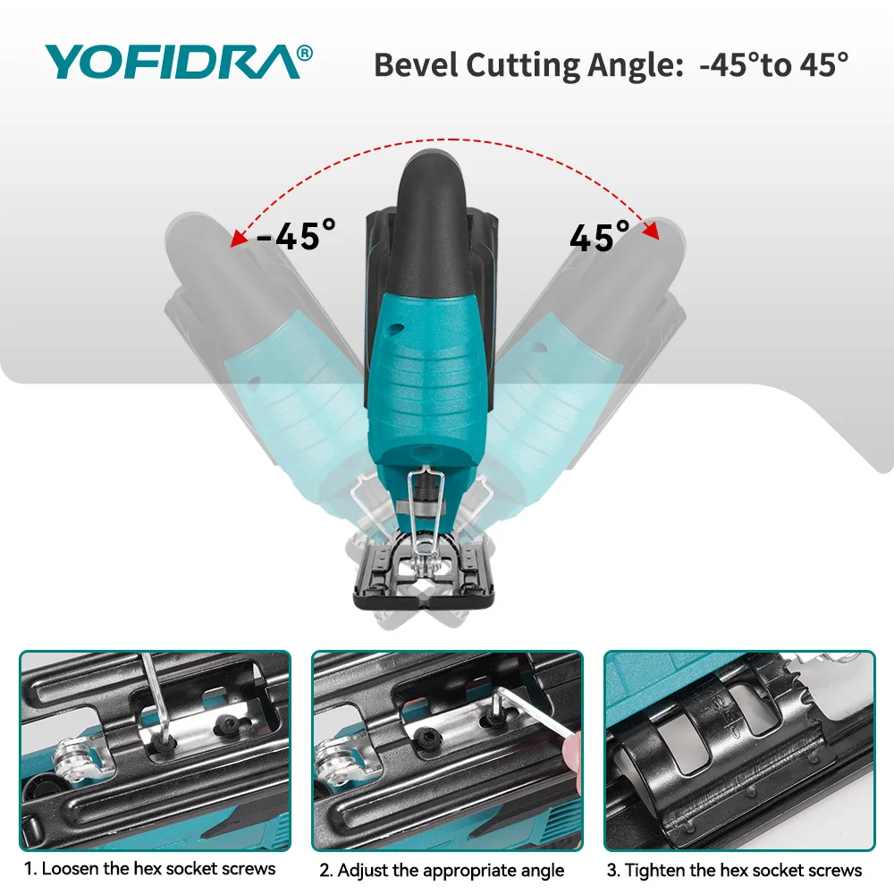 YOFIDRA Brushless 19mm Electric Jig Saw Infrared Laser Curve Saw Variable Speed MultiFunction Cutter For Makita 21V Battery Pin