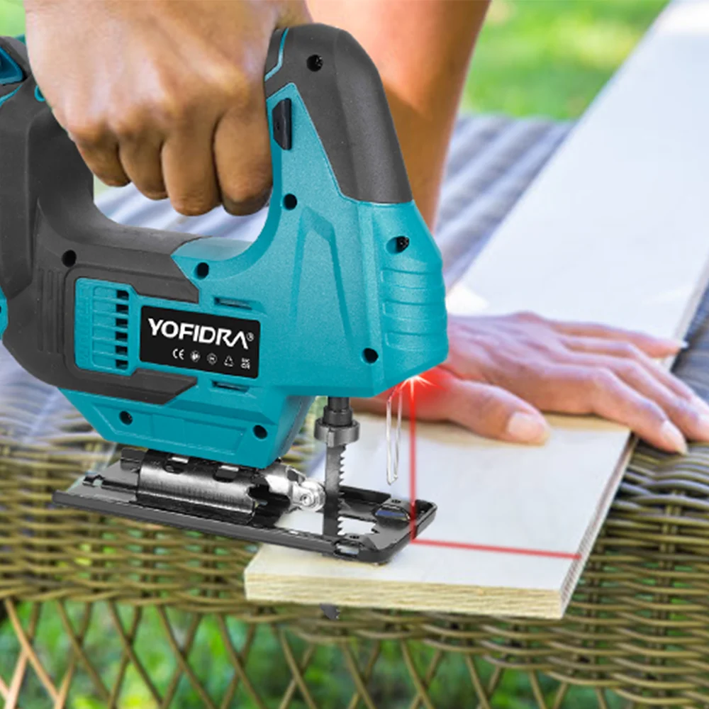 YOFIDRA Brushless 19mm Electric Jig Saw Infrared Laser Curve Saw Variable Speed MultiFunction Cutter For Makita 21V Battery Pin