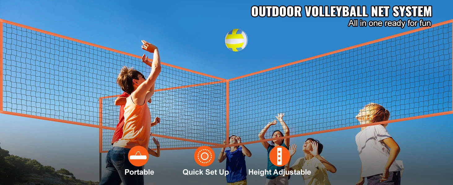 SucceBuy 4-Way Volleyball Net 14 x 14FTAdjustable Height Badminton Net Set for Backyard Beach Lawn Easy Setup with Carrying Bag