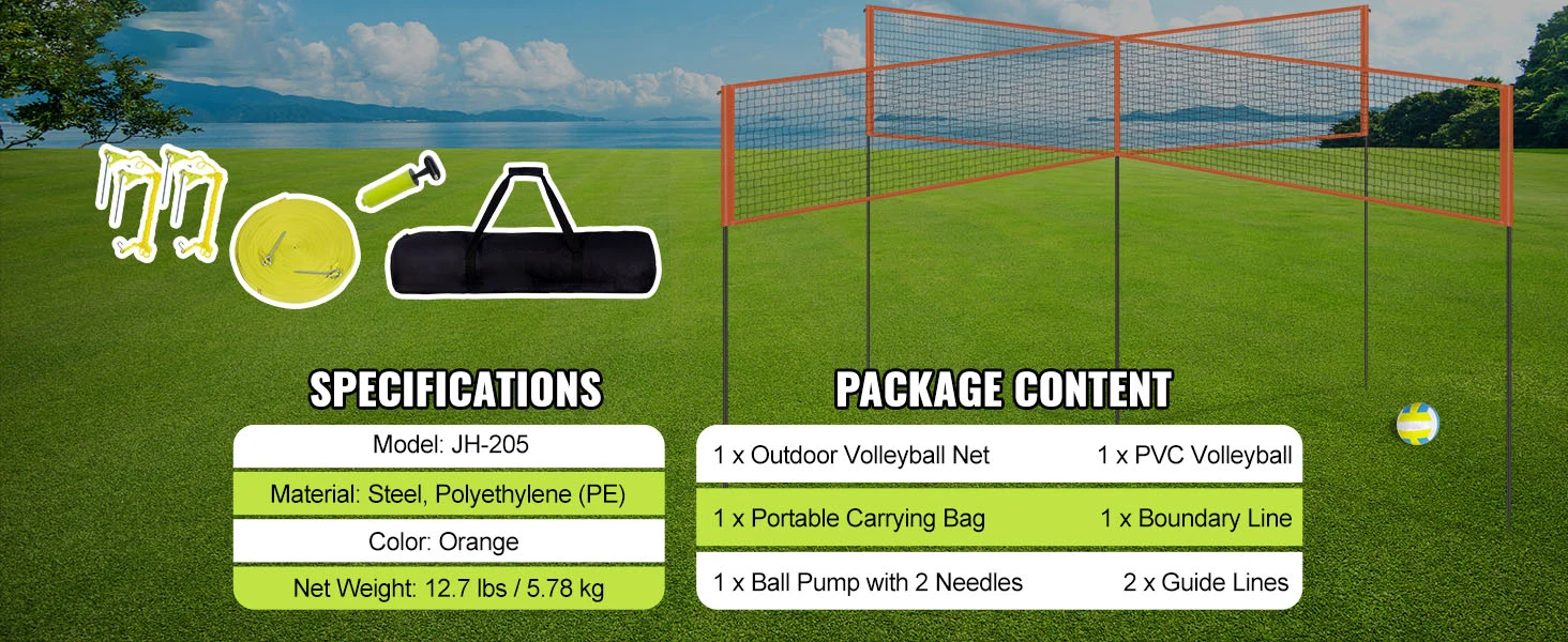 SucceBuy 4-Way Volleyball Net 14 x 14FTAdjustable Height Badminton Net Set for Backyard Beach Lawn Easy Setup with Carrying Bag