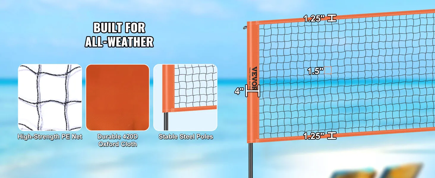 SucceBuy 4-Way Volleyball Net 14 x 14FTAdjustable Height Badminton Net Set for Backyard Beach Lawn Easy Setup with Carrying Bag