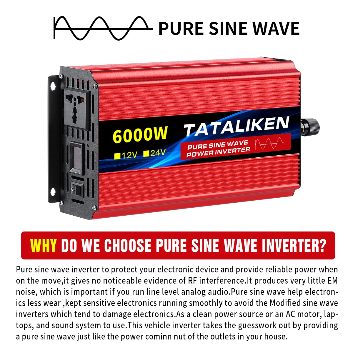 1600W-10000W Pure Sine Wave Power Inverter DC 12V/24V to AC 110V /220V Car Plug Adapter 4000W 3000W 2200W Power Converter