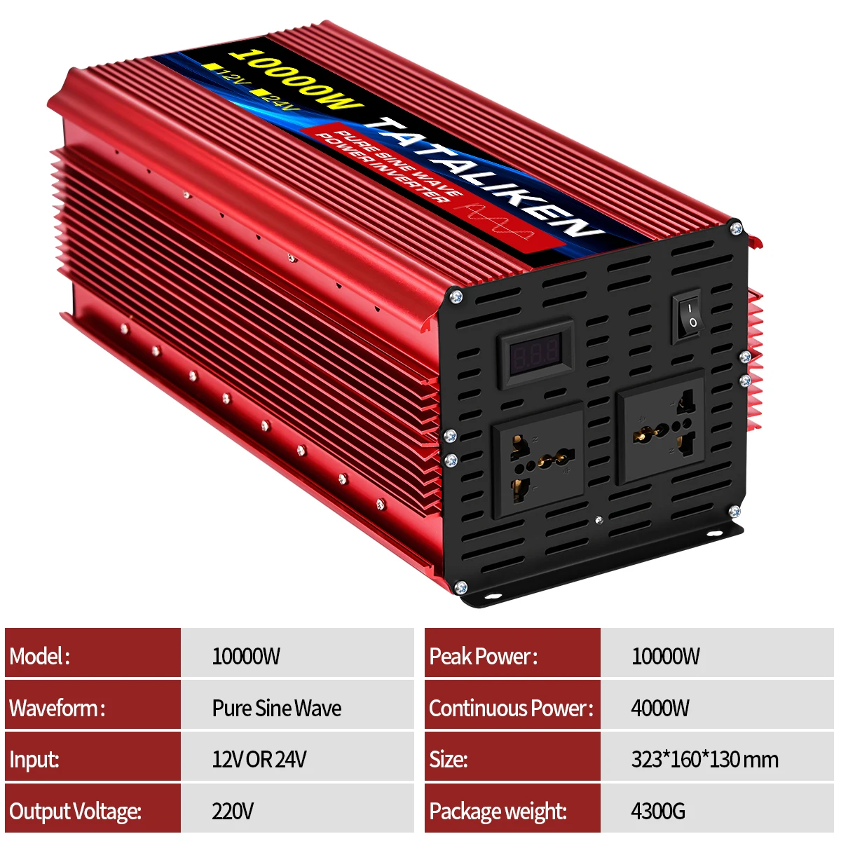 1600W-10000W Pure Sine Wave Power Inverter DC 12V/24V to AC 110V /220V Car Plug Adapter 4000W 3000W 2200W Power Converter