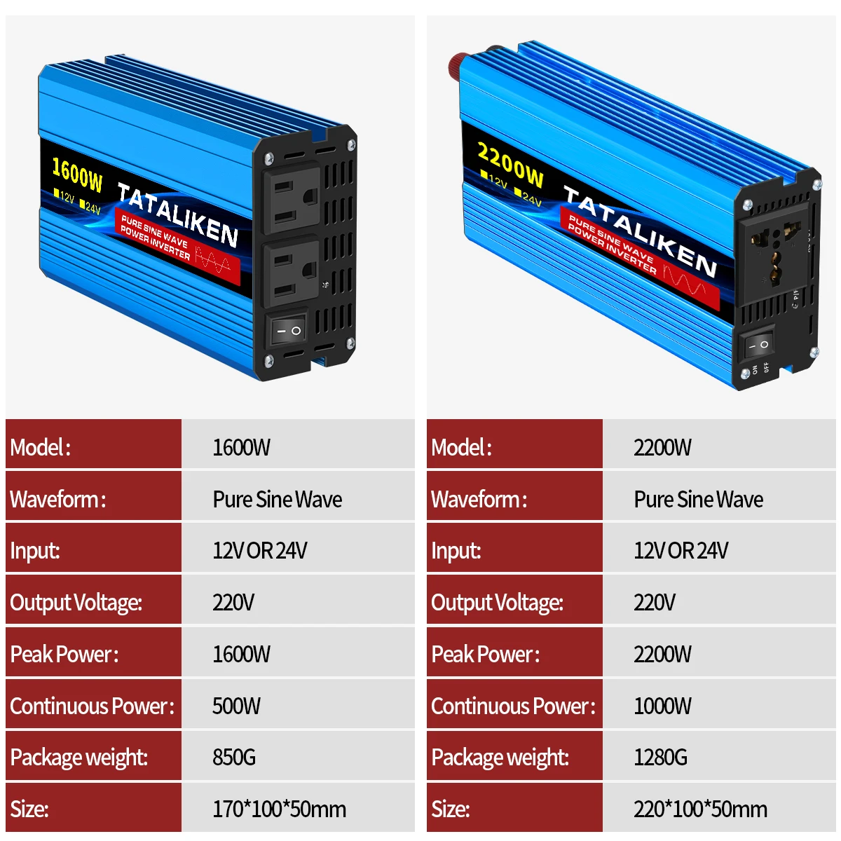1600W-10000W Pure Sine Wave Power Inverter DC 12V/24V to AC 110V /220V Car Plug Adapter 4000W 3000W 2200W Power Converter
