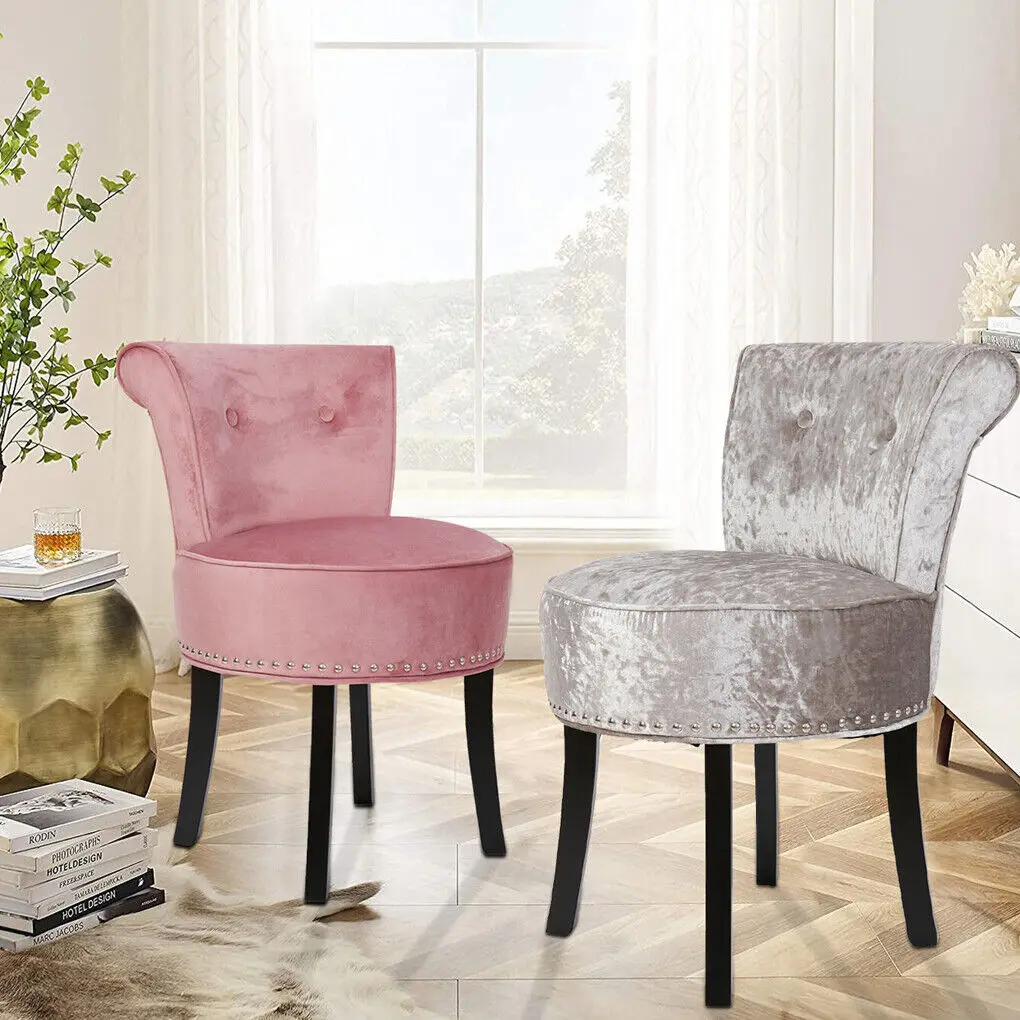 Luxury Velvet Vanity Stool,Padded Makeup Chair with Sponge Foam Cushion,Wood Legs, Bedroom Accent Seat for Dressing Table