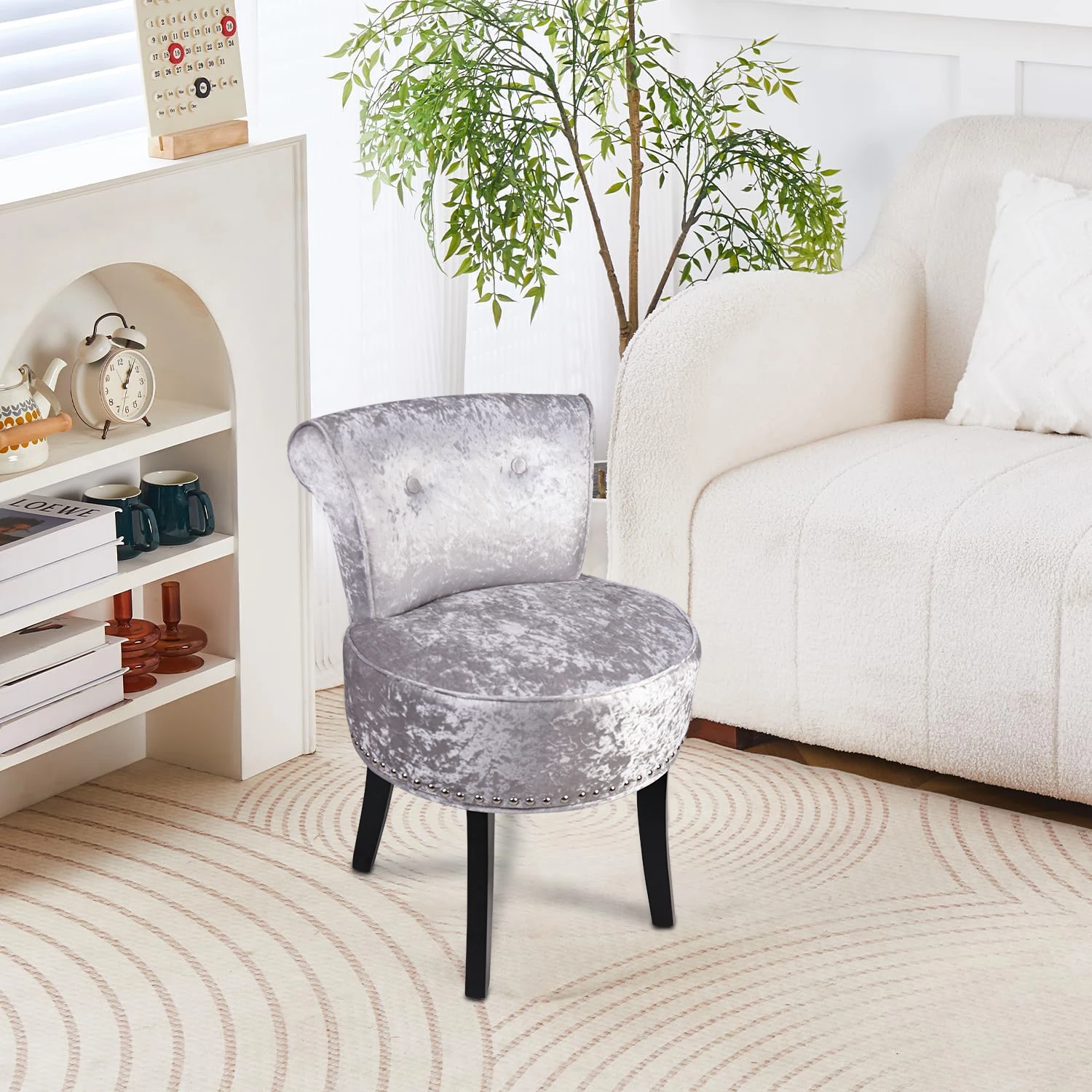 Luxury Velvet Vanity Stool,Padded Makeup Chair with Sponge Foam Cushion,Wood Legs, Bedroom Accent Seat for Dressing Table