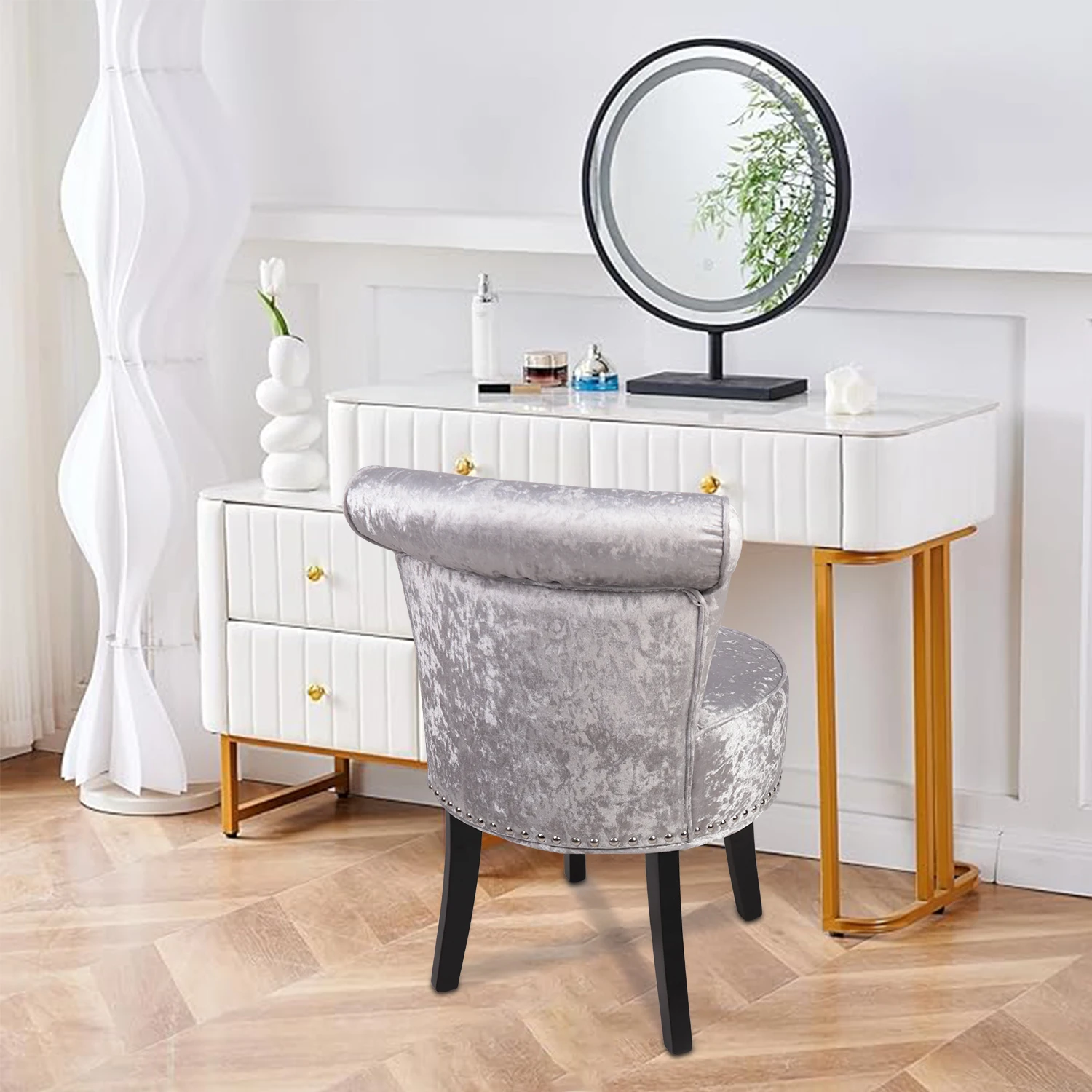 Luxury Velvet Vanity Stool,Padded Makeup Chair with Sponge Foam Cushion,Wood Legs, Bedroom Accent Seat for Dressing Table