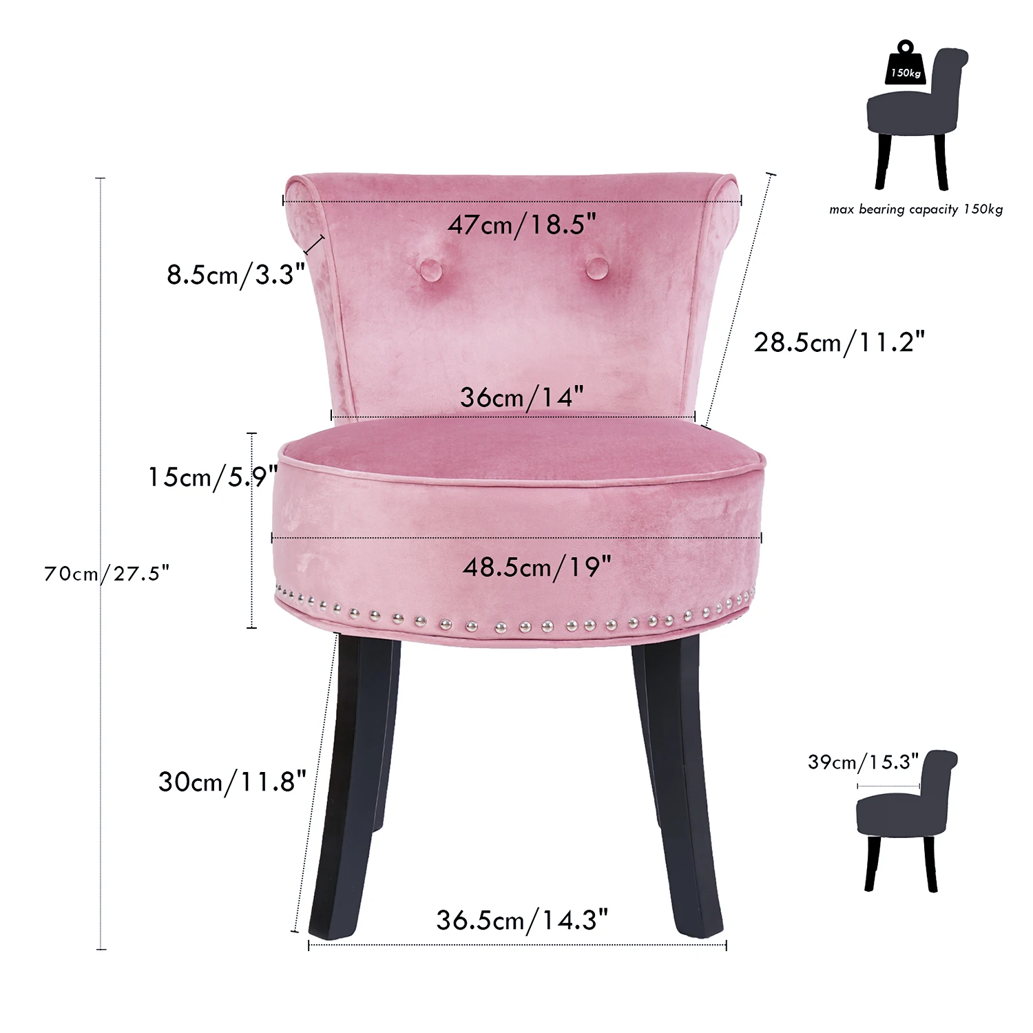 Luxury Velvet Vanity Stool,Padded Makeup Chair with Sponge Foam Cushion,Wood Legs, Bedroom Accent Seat for Dressing Table
