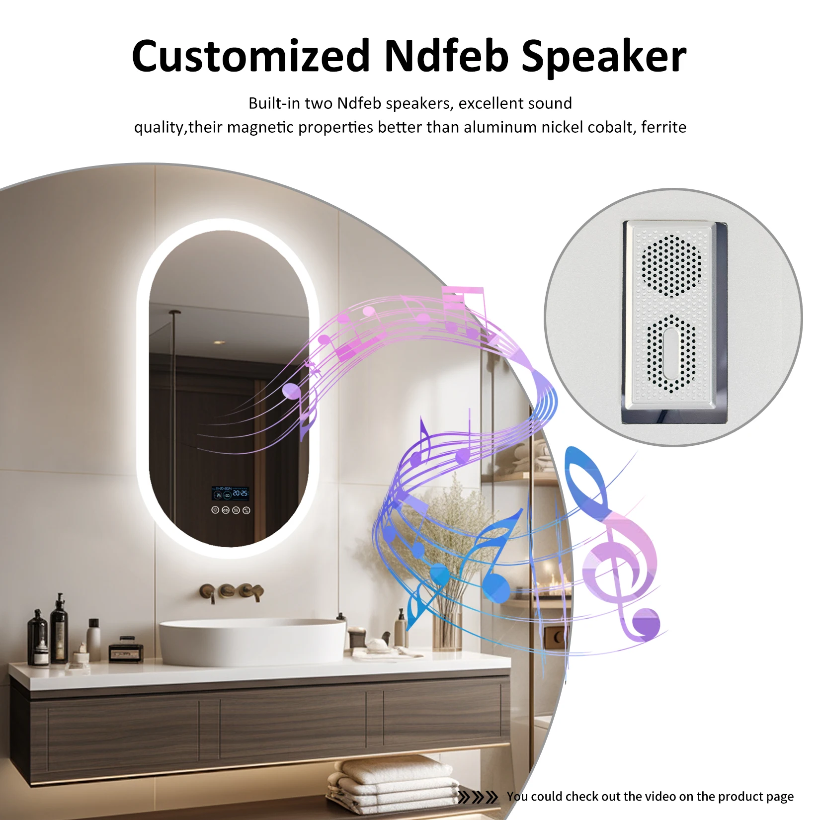 LUVODI LED Lighted Bluetooth Bathroom Mirror Backlit Dimmable Vanity Mirror Anti-Fog with Time And Date Display for Home