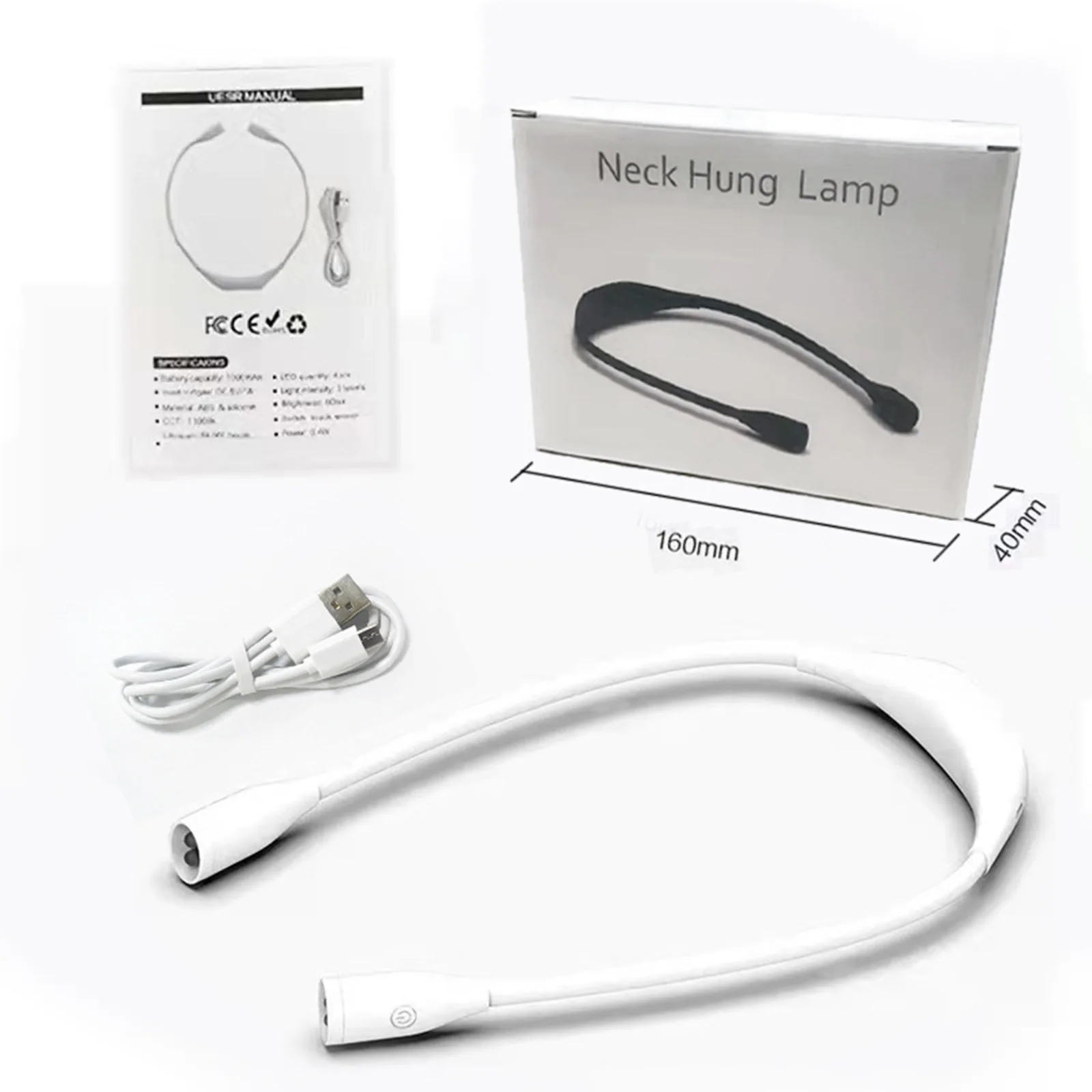 USB Mini Desklamp Book Lights Stepless Dimming Sports Halterneck Light 360-degree Adjustment Work Lamp Hands Free