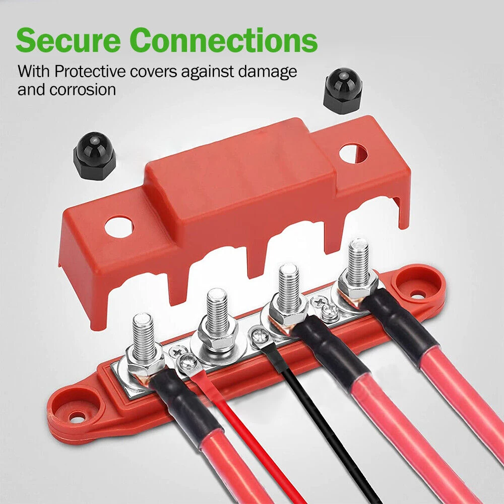 2pcs 4 Post Power Distribution Block Terminal Screw Bus Bar 250A 12V-48V DC M8