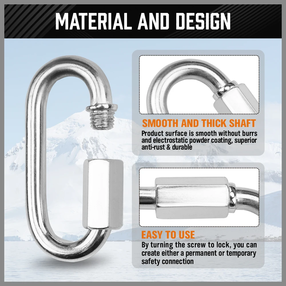 HORUSDY 6Pc Snap Hook Carabiner Shade Clip Camping Climbing Lock Stainless Steel