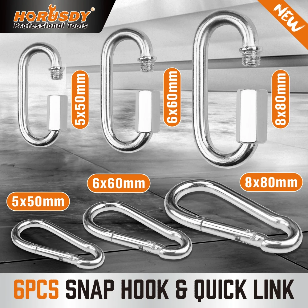 HORUSDY 6Pc Snap Hook Carabiner Shade Clip Camping Climbing Lock Stainless Steel
