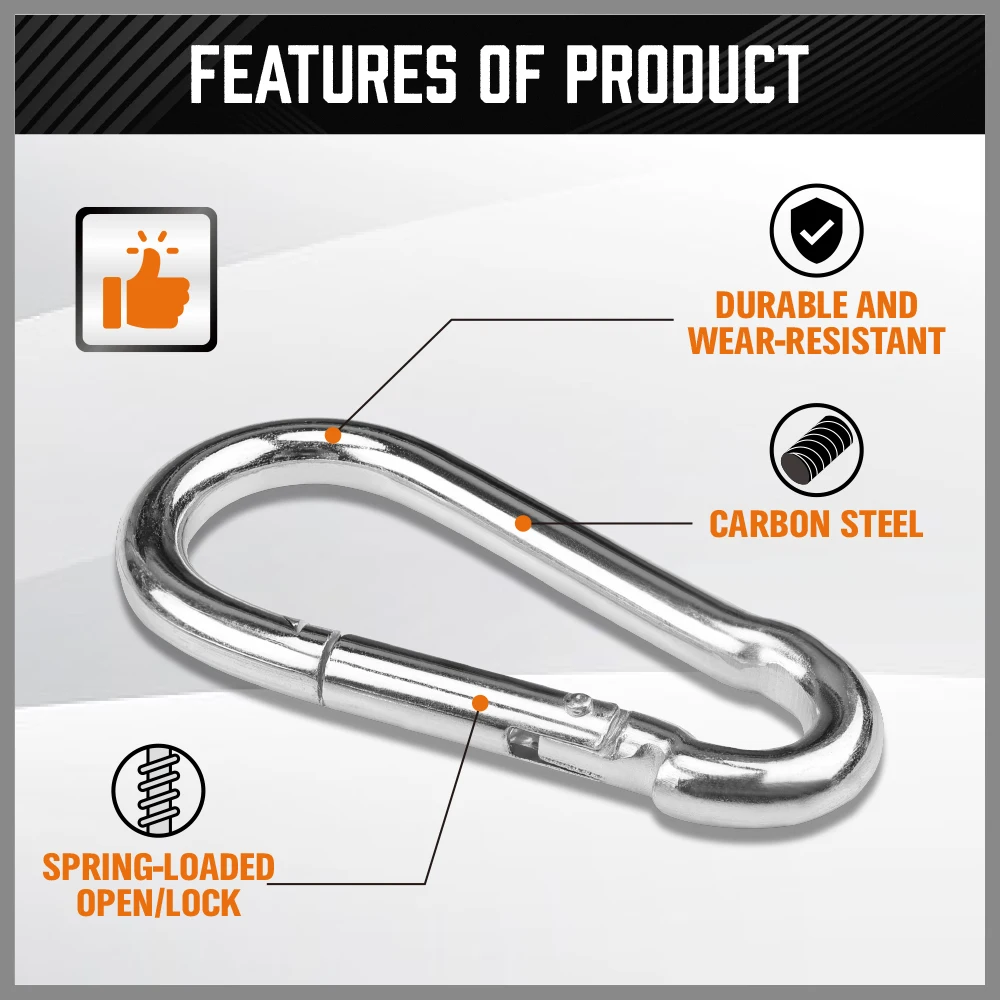 HORUSDY 6Pc Snap Hook Carabiner Shade Clip Camping Climbing Lock Stainless Steel
