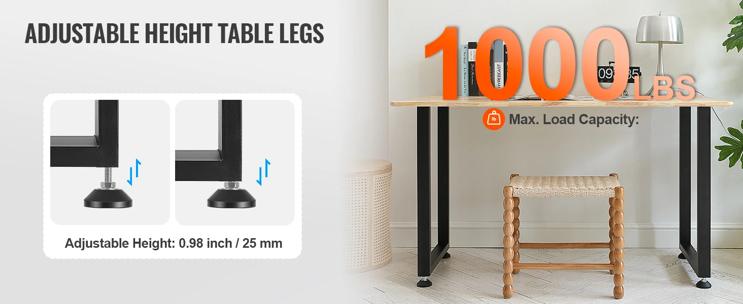 SucceBuy 2pcs 28 in Table Legs Adjustable Furniture Legs Square Reinforced Steel Office Table leg Max Load 1000 lbs For Home DIY