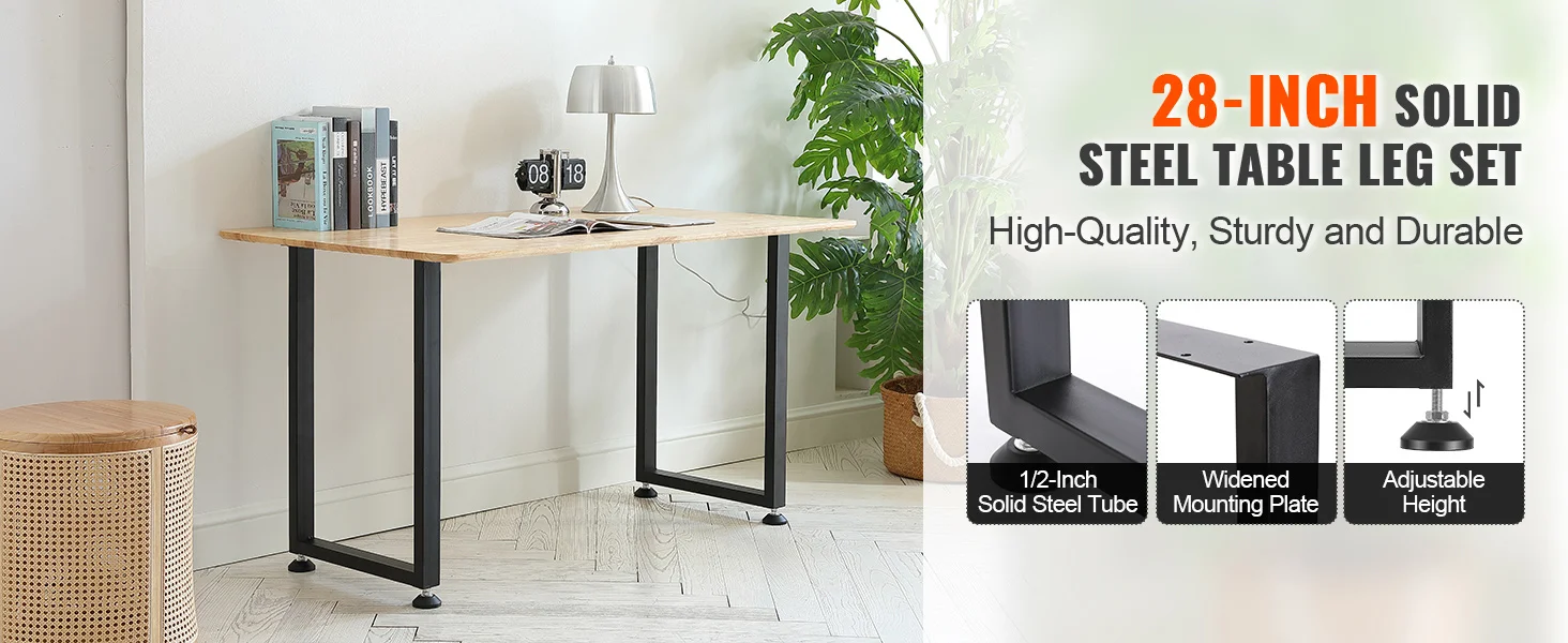 SucceBuy 2pcs 28 in Table Legs Adjustable Furniture Legs Square Reinforced Steel Office Table leg Max Load 1000 lbs For Home DIY