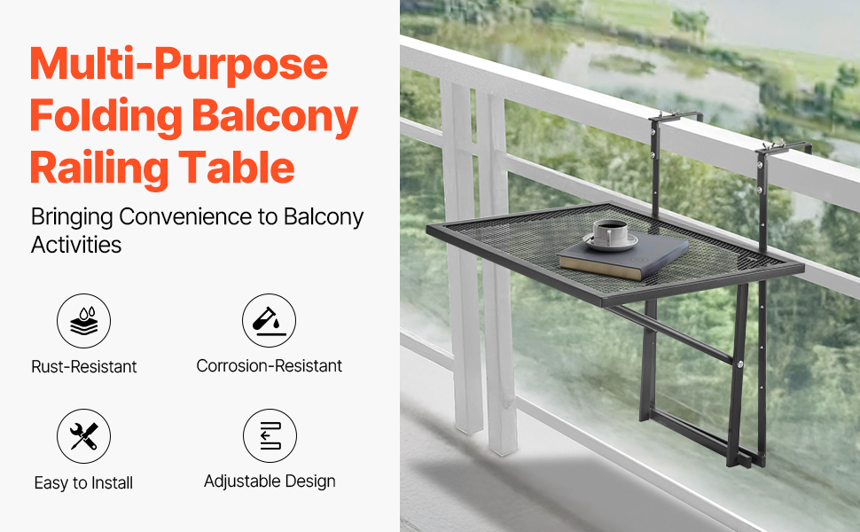 SucceBuy Balcony Hanging Table Metal Folding Balcony Railing Table Outdoor Balcony Bar Table for Railings Serving Table