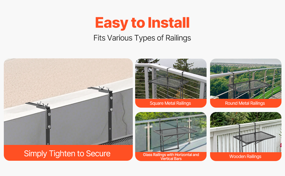 SucceBuy Balcony Hanging Table Metal Folding Balcony Railing Table Outdoor Balcony Bar Table for Railings Serving Table