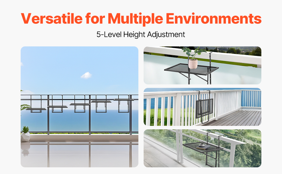 SucceBuy Balcony Hanging Table Metal Folding Balcony Railing Table Outdoor Balcony Bar Table for Railings Serving Table