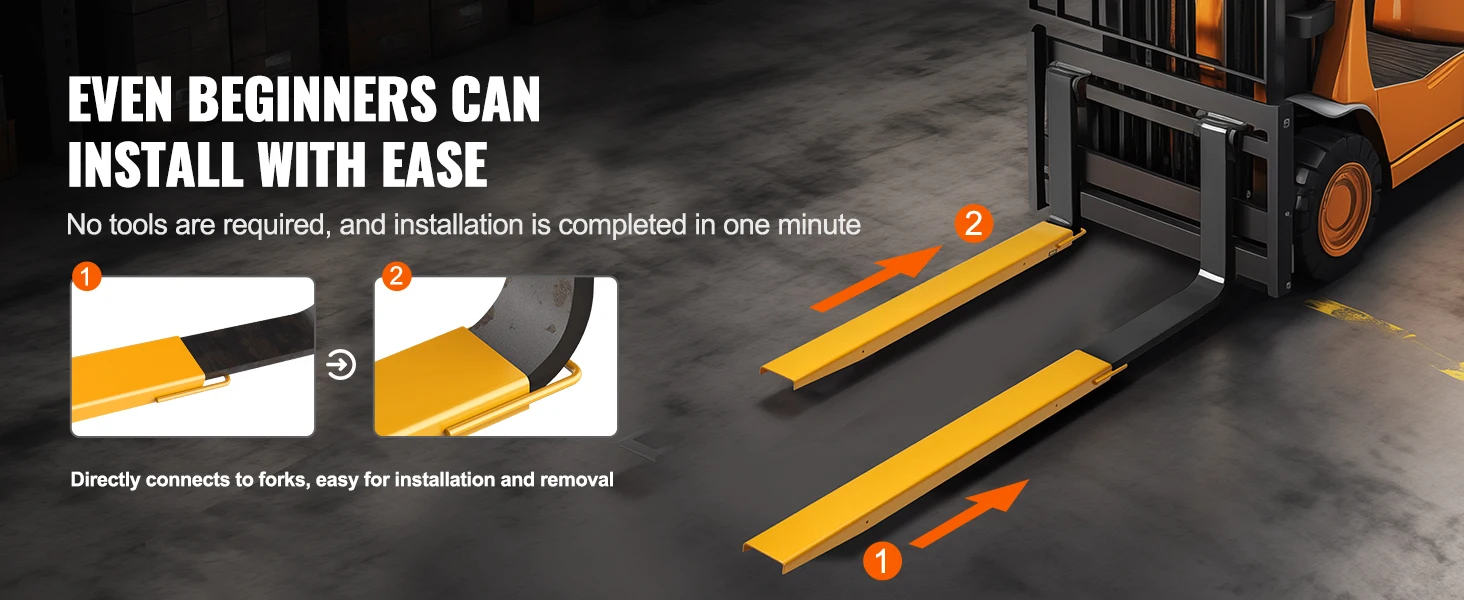 SucceBuy Pallet Fork Extensions Heavy Carbon Steel Fork Extensions 1 Pair Fork Attachments for Forklift Truck Yellow 4000 lbs