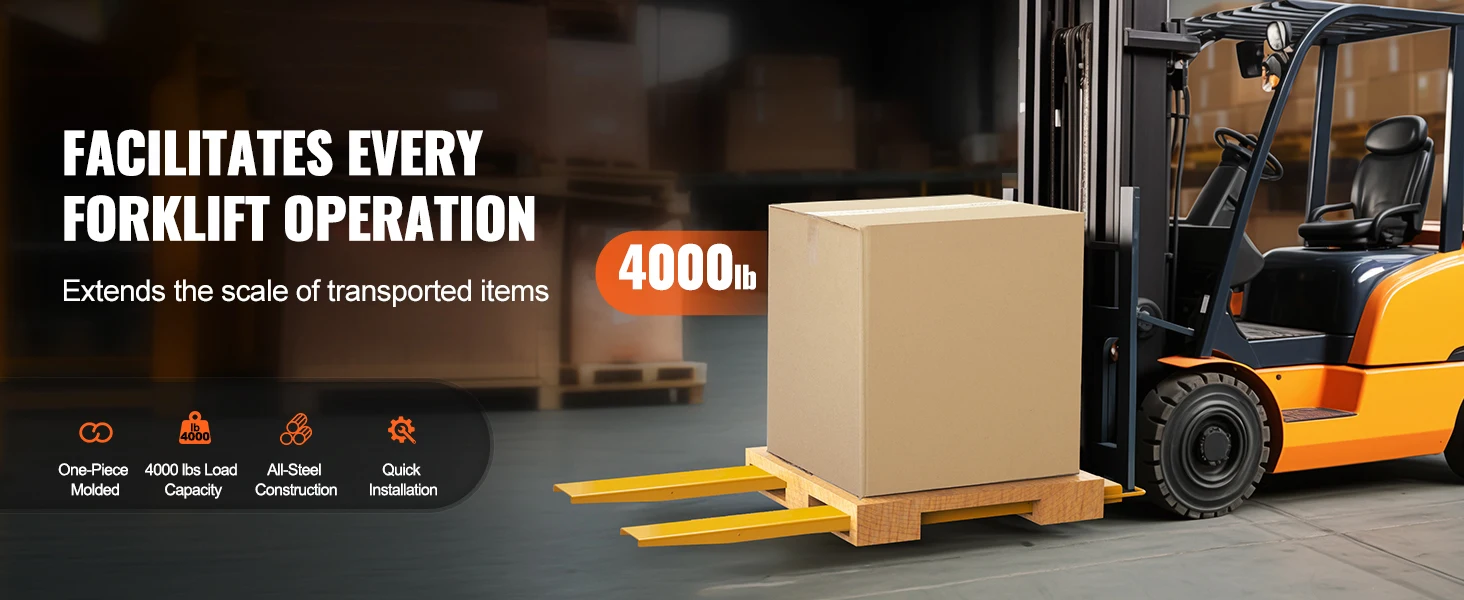 SucceBuy Pallet Fork Extensions Heavy Carbon Steel Fork Extensions 1 Pair Fork Attachments for Forklift Truck Yellow 4000 lbs
