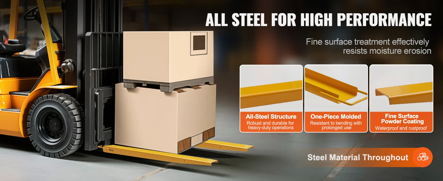 SucceBuy Pallet Fork Extensions Heavy Carbon Steel Fork Extensions 1 Pair Fork Attachments for Forklift Truck Yellow 4000 lbs