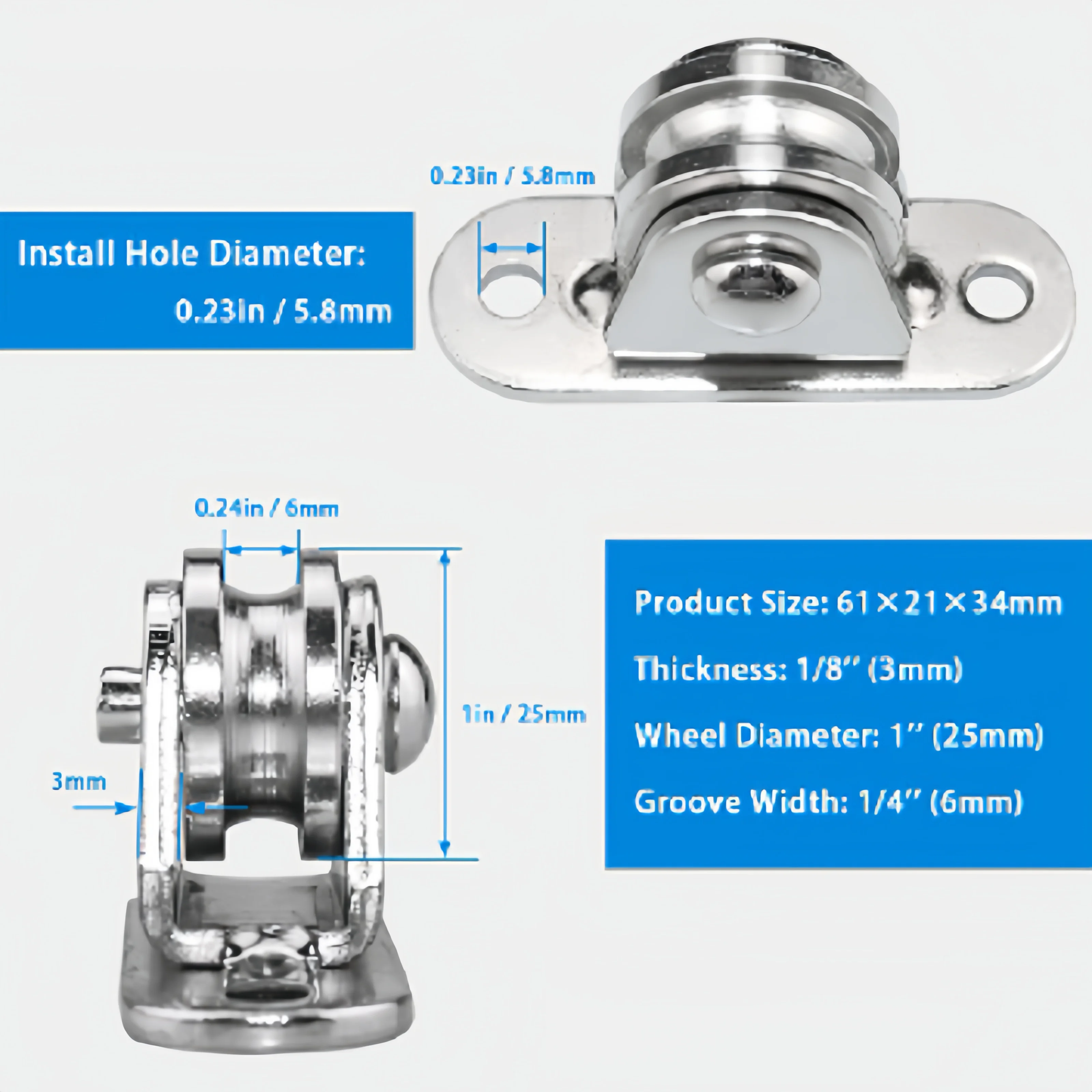 2/4Pcs Heavy Duty Fixed Pulley Detachable Pulley Block Kit Wall-Mounted Pulley Loading 176 Lb for Sliding Gate and Wire Rope