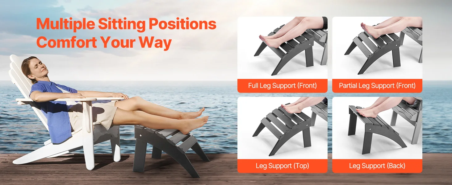 SucceBuy Adirondack Ottoman HDPE Plastic Folding Adirondack Ottoman Weather Resistant Foot Rest for Chair Uesed for Backyard