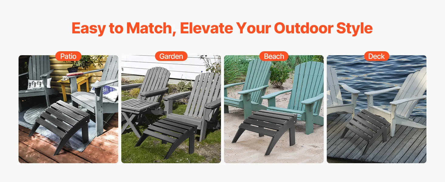 SucceBuy Adirondack Ottoman HDPE Plastic Folding Adirondack Ottoman Weather Resistant Foot Rest for Chair Uesed for Backyard