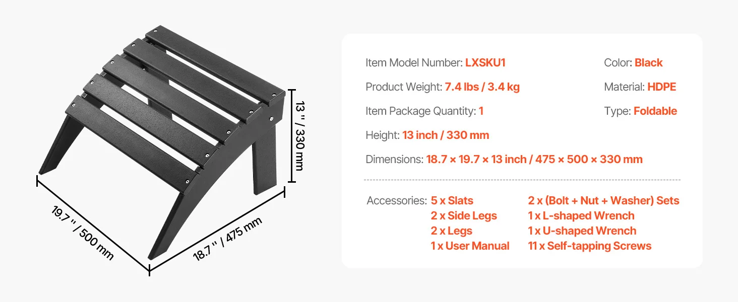 SucceBuy Adirondack Ottoman HDPE Plastic Folding Adirondack Ottoman Weather Resistant Foot Rest for Chair Uesed for Backyard