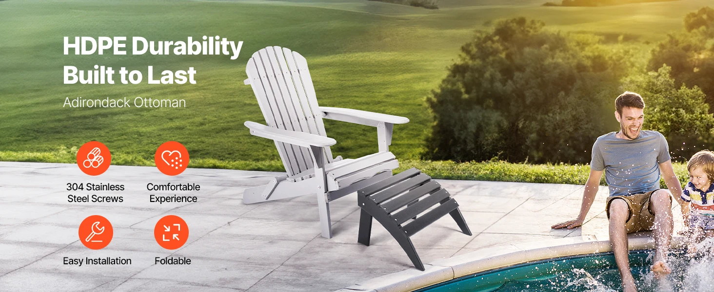 SucceBuy Adirondack Ottoman HDPE Plastic Folding Adirondack Ottoman Weather Resistant Foot Rest for Chair Uesed for Backyard