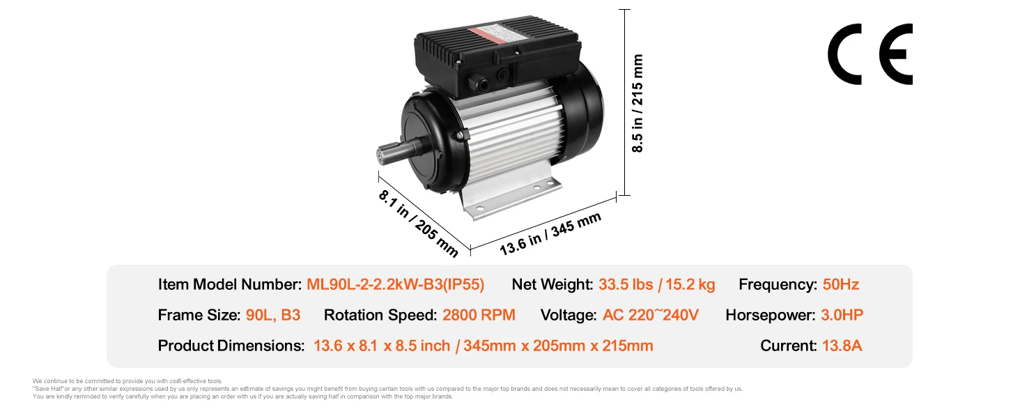 SucceBuy 2.2 KW Electric Motor 2800rpm Air Compressor Motor Single Phase 24mm Keyed Shaft CW/CCW Rotation for General Equipment
