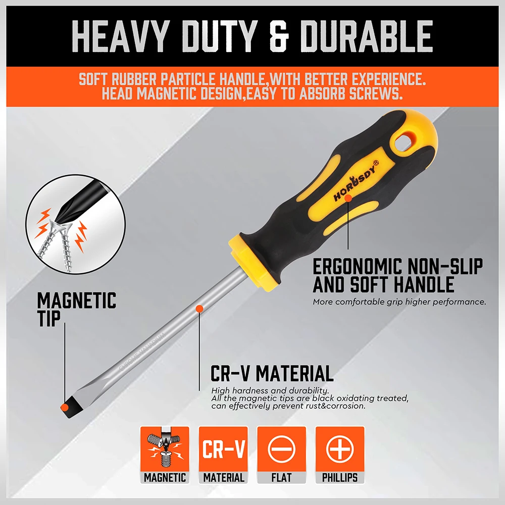 HORUSDY 11-Piece Magnetic Screwdriver Set Phillips Flat Head Tip with Magnetizer