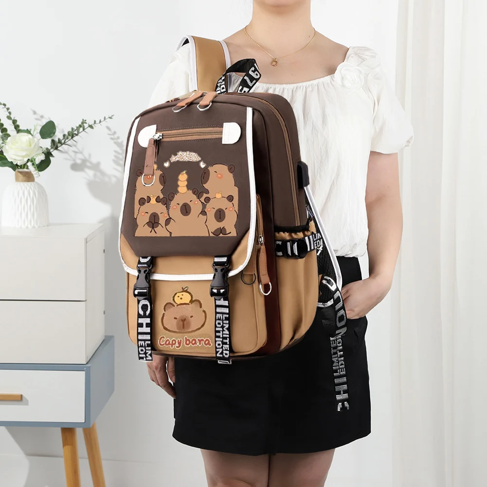 Capybara Cute Backpack with Pencil Case Kawaii Schoolbag Large Capacity Adorable Lightweight Daypack Shopping Work Trip Backpack