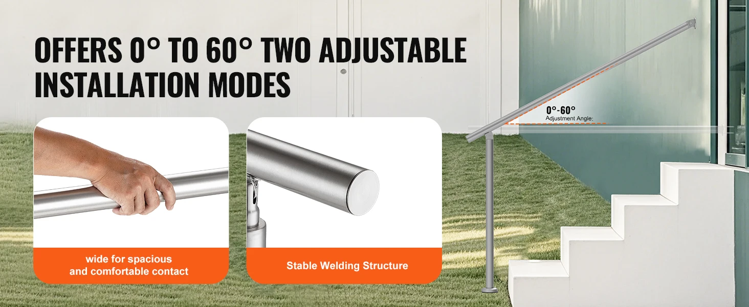 SucceBuy Handrails for Outdoor Steps 47.3 in / 120cm Deck Railing Kit Wall Floor Mounted for Outside Steps with Installation Kit