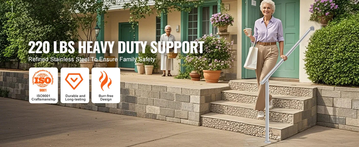 SucceBuy Handrails for Outdoor Steps 47.3 in / 120cm Deck Railing Kit Wall Floor Mounted for Outside Steps with Installation Kit