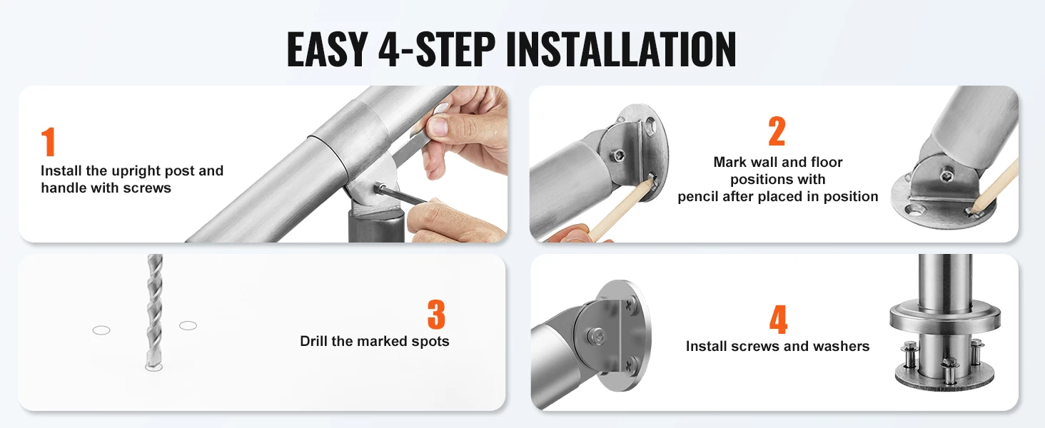SucceBuy Handrails for Outdoor Steps 47.3 in / 120cm Deck Railing Kit Wall Floor Mounted for Outside Steps with Installation Kit