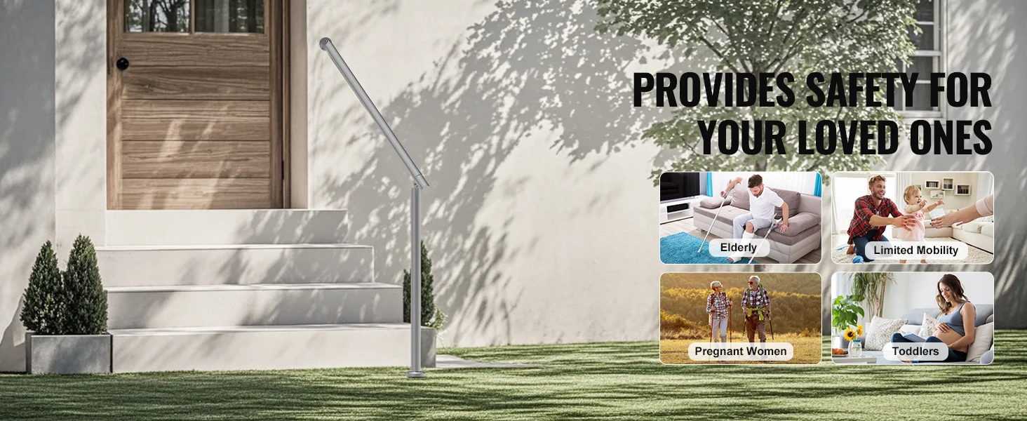 SucceBuy Handrails for Outdoor Steps 47.3 in / 120cm Deck Railing Kit Wall Floor Mounted for Outside Steps with Installation Kit