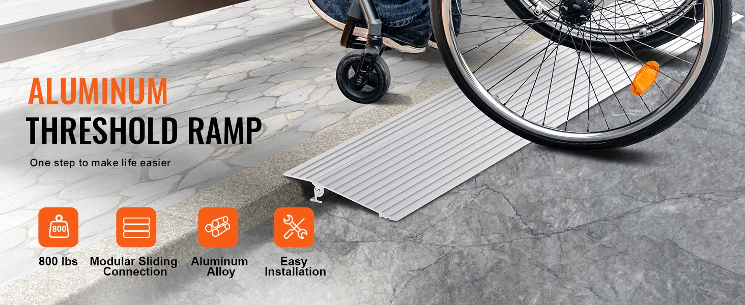 SucceBuy1in-6in 800lbs Door Threshold Ramp Aluminum Adjustable Modular Cable Protector Ramp for Doorways Wheelchairs Scooters