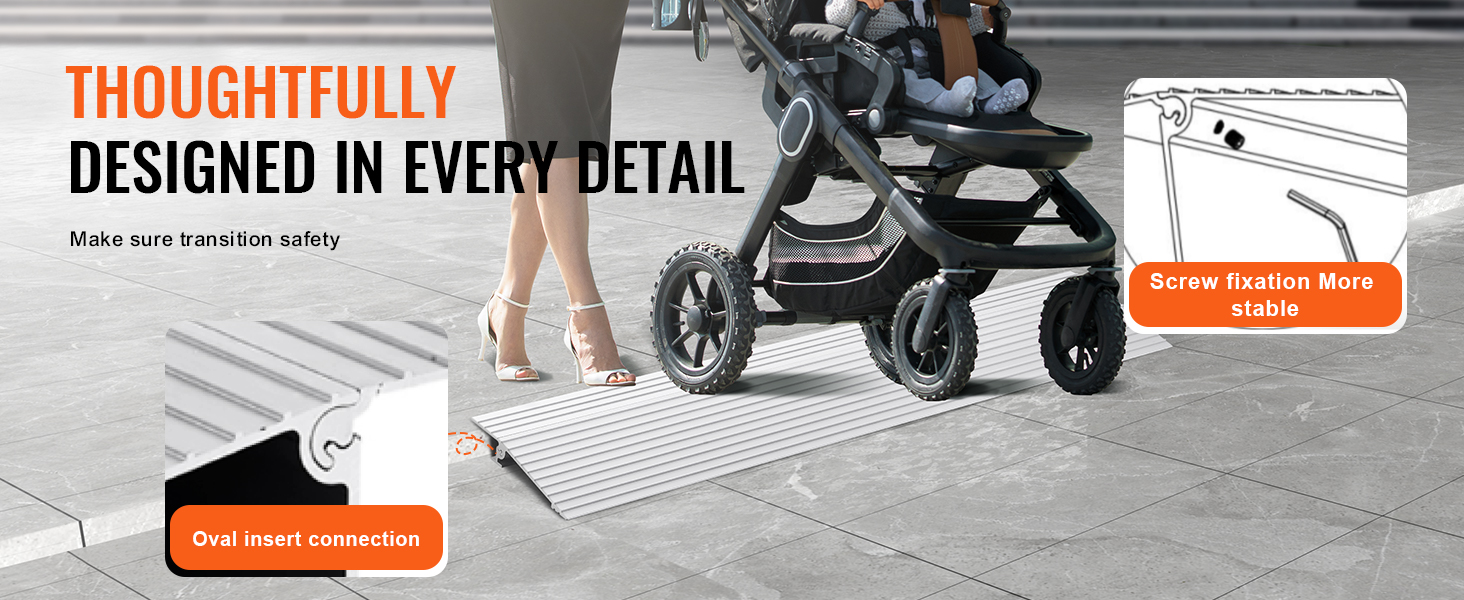 SucceBuy1in-6in 800lbs Door Threshold Ramp Aluminum Adjustable Modular Cable Protector Ramp for Doorways Wheelchairs Scooters
