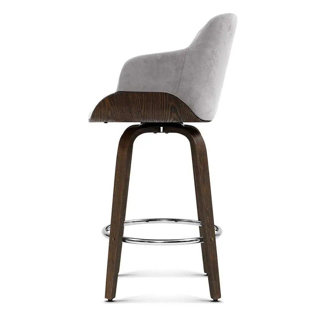 Set of 2 Swivel Velvet Bar Stools with Padded Seat and Wooden Legs