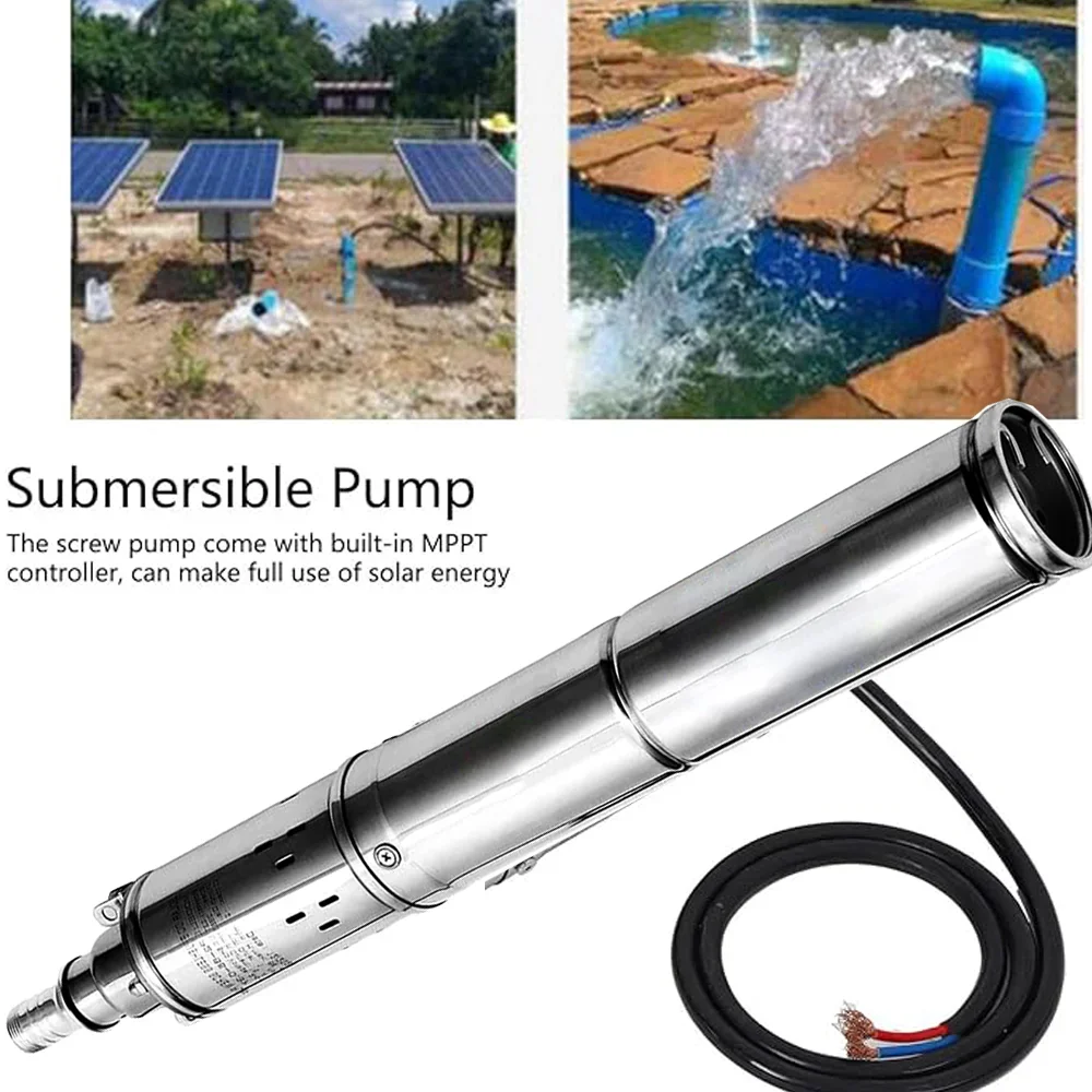 750W 48V 60V 72V DC Brushless Solar Submersible Water Pump With Built-In Controller Solar Screw Deep Well Pump 2m³/h 100M Head