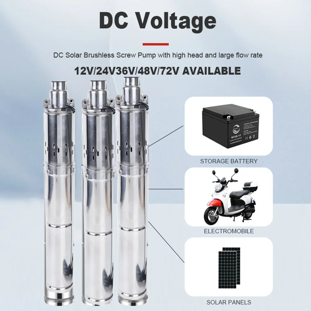 750W 48V 60V 72V DC Brushless Solar Submersible Water Pump With Built-In Controller Solar Screw Deep Well Pump 2m³/h 100M Head