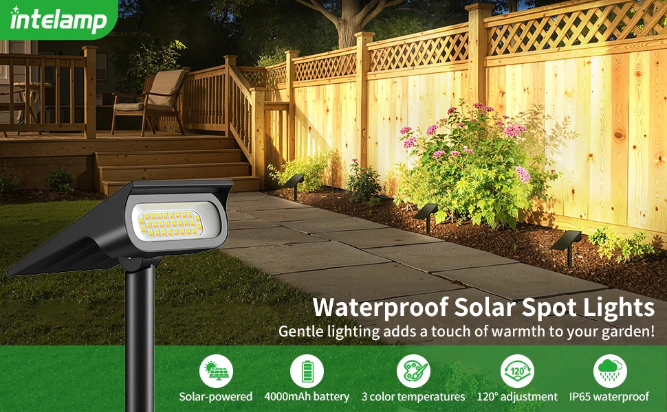 Intelamp Solar Lights Outdoor 4000Mah Solar Spotlights 3 Modes Dusk to Dawn Solar Spotlights Solar Lights for Garden and Yard