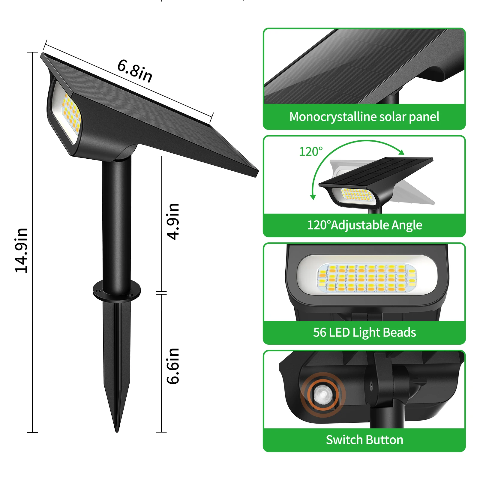 Intelamp Solar Lights Outdoor 4000Mah Solar Spotlights 3 Modes Dusk to Dawn Solar Spotlights Solar Lights for Garden and Yard