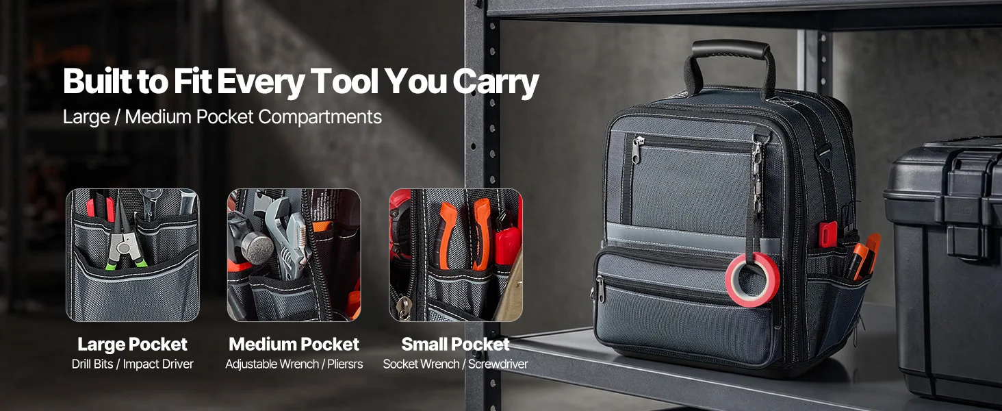 SucceBuy 34-Pocket Portable Tool Bag 13.2in Tool Pouch with Plastic Base Toolbox Garage Organizer Storage for Electrician Tools