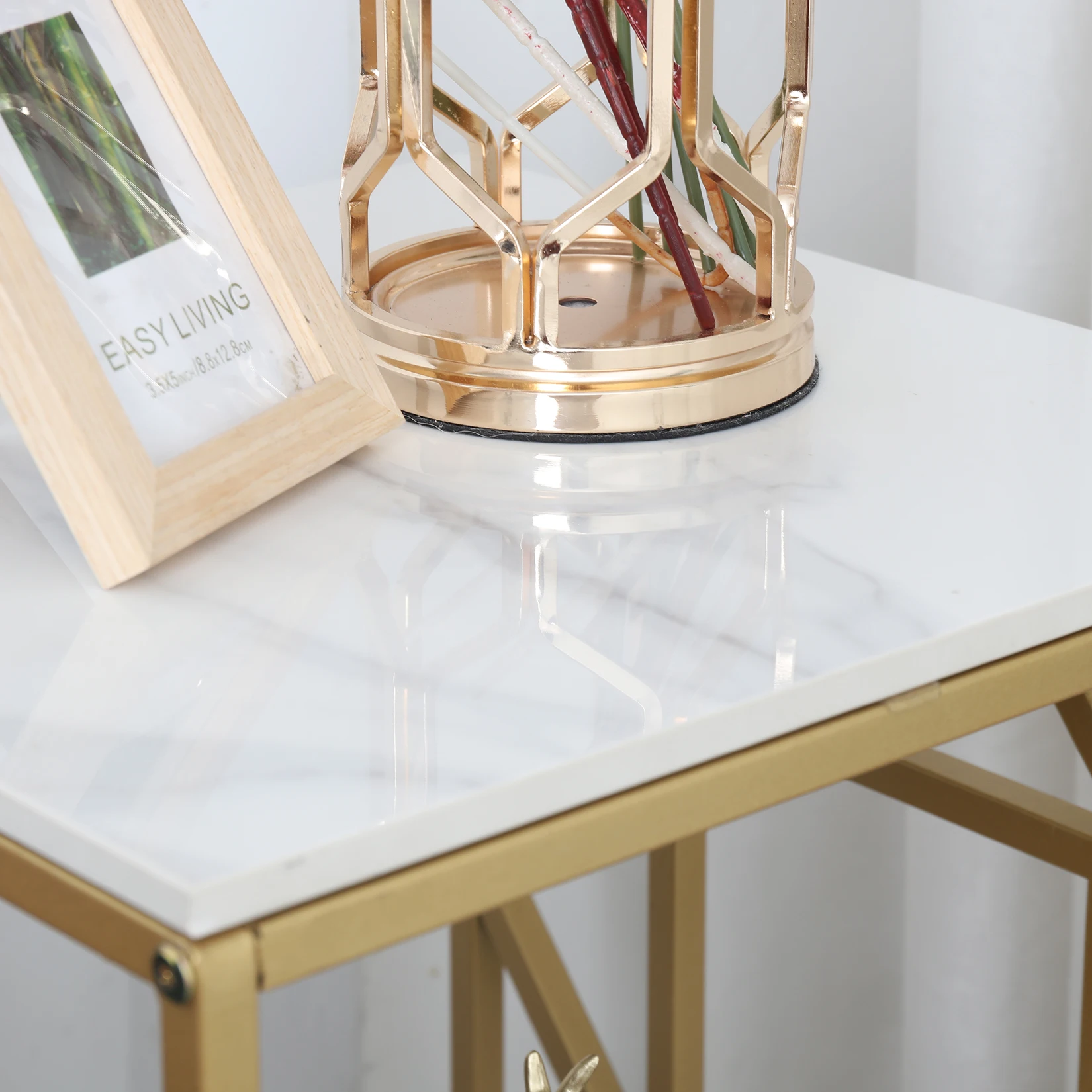 LUVODI Modern 2-Tier Coffee Side Table Modern Metal Frame Square Sofa End Tables for Living Room Storage