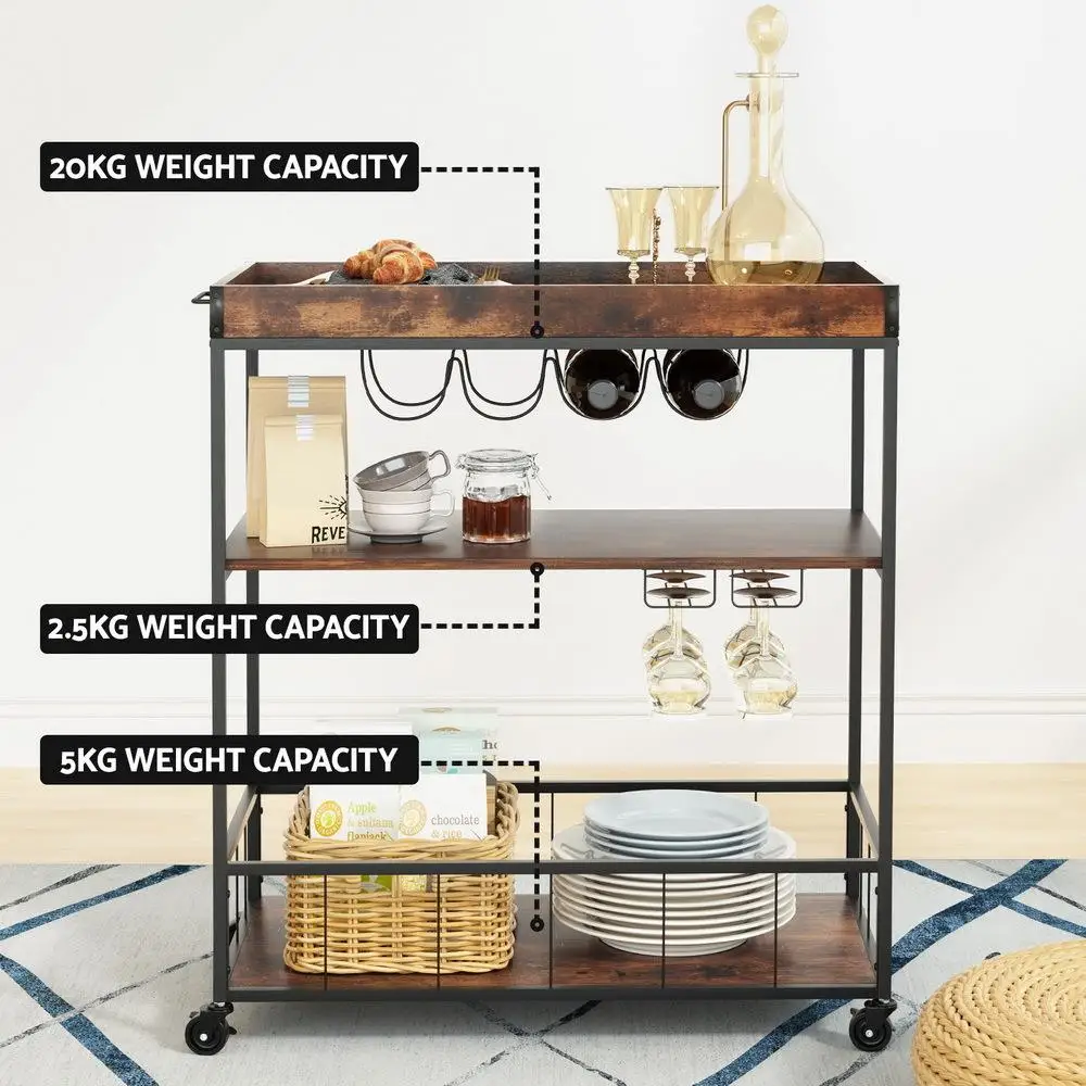 Kitchen Island Rolling Serving Cart with Storage Shelves and Adjustable Drop Leaf for Dining Room Kitchen Utility Wagon on Wheels