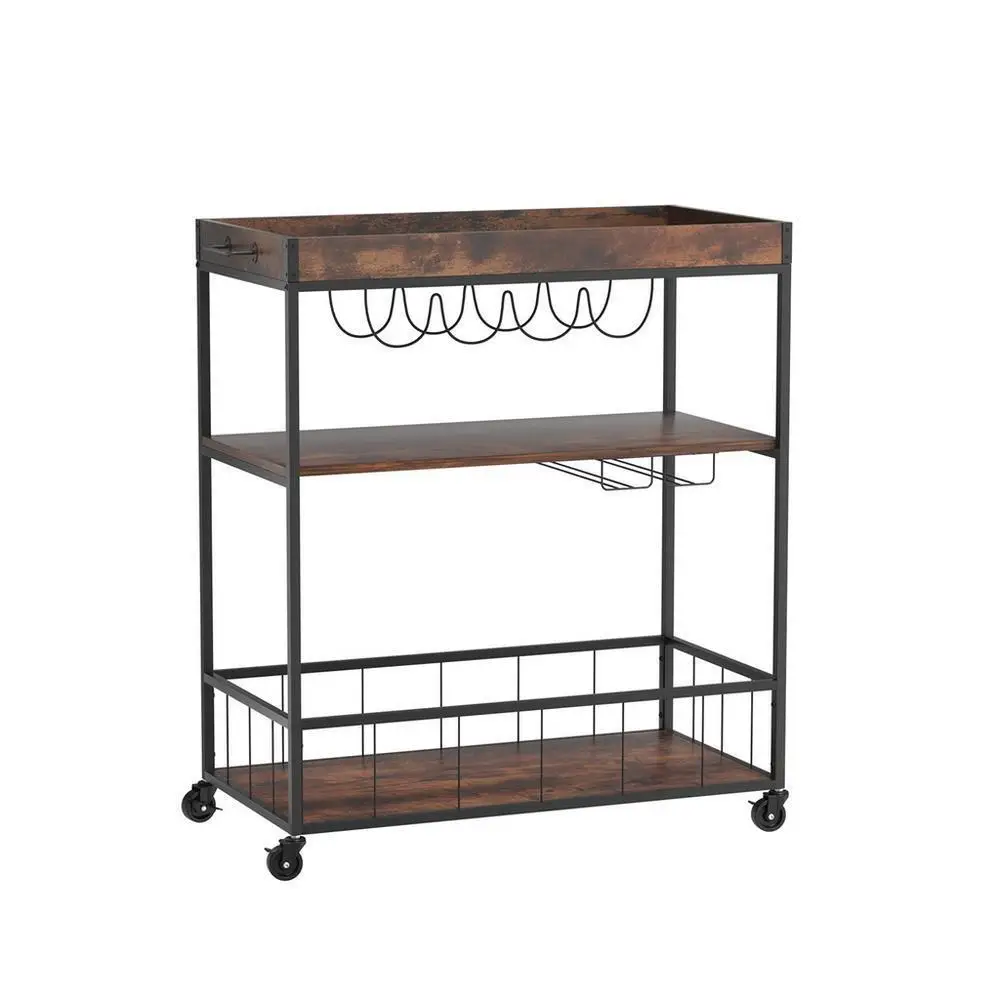 Kitchen Island Rolling Serving Cart with Storage Shelves and Adjustable Drop Leaf for Dining Room Kitchen Utility Wagon on Wheels