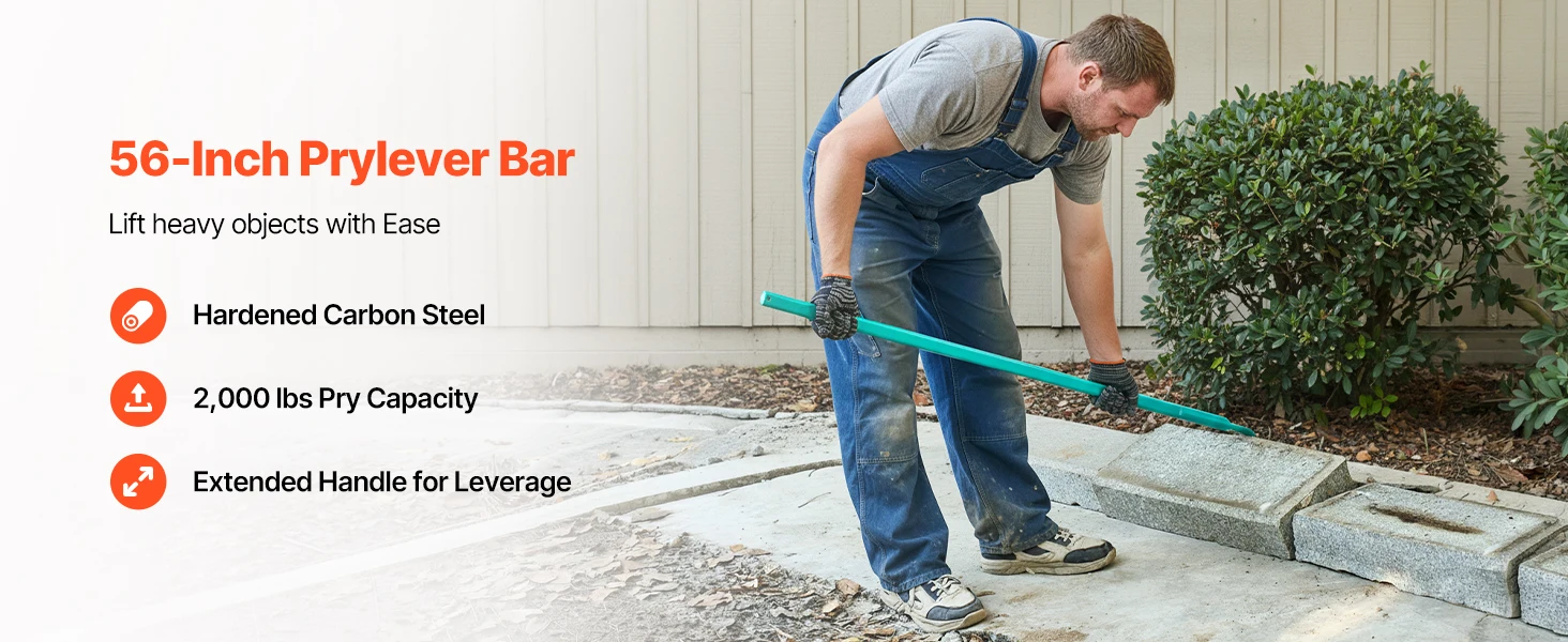 SucceBuy 56in Prylever Bar Carbon Steel Handle 2000 lbs Floor Pry Lever Bar Concrete Demolition Crowbaring for Industrial Use